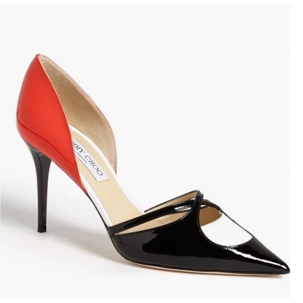 Rare to find Jimmy Choo Black, Red,& White Patent Leather Pumps, Sz 38 - Picture 8 of 8